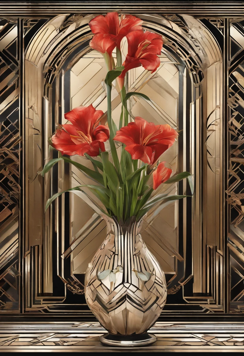 vase rot  mit lilien  auf tisch  im haus
