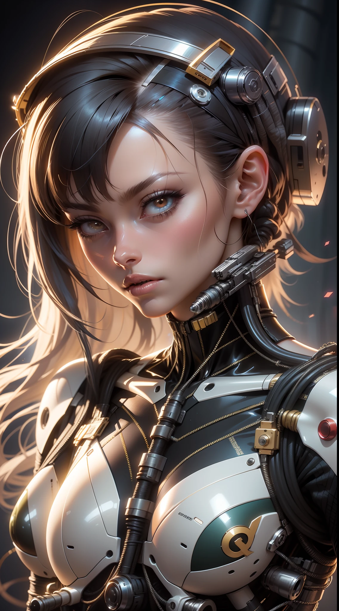 （（best qualtiy））， （（tmasterpiece））， （the detail：1.4）， 3D， Face and chest primitive exposure， The large， Close-up of Japanese woman posing in metal suit，Metal Cross-dressing， Biomechanical rendering in SFM， cyber punk perssonage， mecha cyber armor girl，Exposed skin， Details up to， Detailed neon， Thin tube， Metal cylinder， 8K high quality detail art metal armor， Fine and detailed armor， Realistic shadows perfect figure， photorealistic perfect body，Highly detailed ArtGerm，3D  girl rendering character art 8K，Ultra-detailed rendering of beautiful cyberpunk woman image，hdr（HighDynamicRange），Ray traching，NVIDIA RTX，Hyper-Resolution，Unreal 5，sub surface scattering，PBR textures，Post-processing，Anisotropy Filtering，depth of fields，Maximum clarity and sharpness，Many-Layer Textures，Albedo e mapas Speculares，Surface coloring，Accurate simulation of photo-material interactions， perfectly proportions，rendering by octane，twotonelighting，largeaperture，Low ISO，White balance，trichotomy，8K raw data，