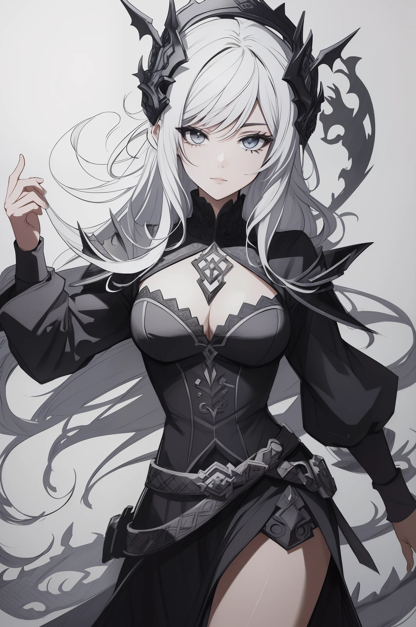 (obra-prima, melhor qualidade), detalhes intrincados, karma dark dragon, sketchfab, desenho, pencil draw, preto e branco, manga, pencil draw, shadow overlay