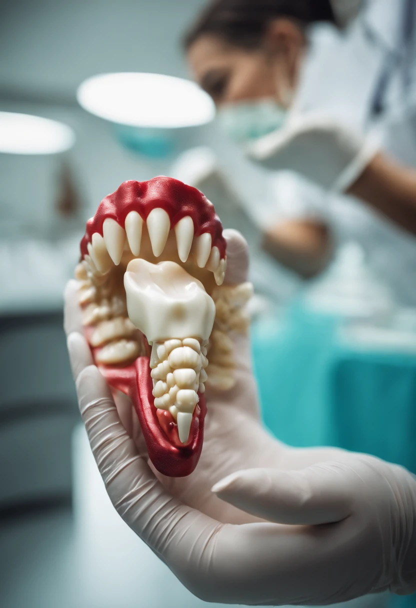 dental technician. Hold a tooth model in your hand.