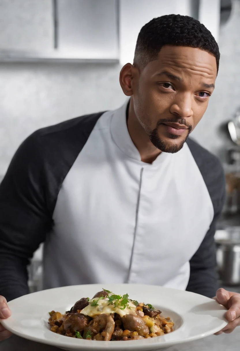 Imagina a Will Smith como el Hombre de Negro, with his iconic black suit (saco y corbata negro) y gafas de sol, parado en medio de una cocina extraterrestre futurista. The kitchen is full of alien devices and utensils, con luces parpadeantes y superficies brillantes.
En la mano de Will Smith, Holds a plate uniquely, claramente de origen extraterrestre, which seems to float in the air due to advanced kitchen technology. The board is empty, pero emite un brillo misterioso y futurista.
The Man in Black has an intrigued expression on his face as he looks at the plate..., como si estuviera a punto de recibir algo sorprendente de origen desconocido. Alien lights and futuristic colors of the kitchen create an intriguing and suspenseful atmosphere in the scene.....
This image captures the essence of the intrigue and mystery that characterize the film series..... "Hombres de negro" and introduces Will Smith to a truly alien environment, XF IQ4, 150MP, 50mm, ISO 1000, 1/250s, luz natural, Adobe Lightroom, Photo Lab, Foto de afinidad, PhotoDirector 365