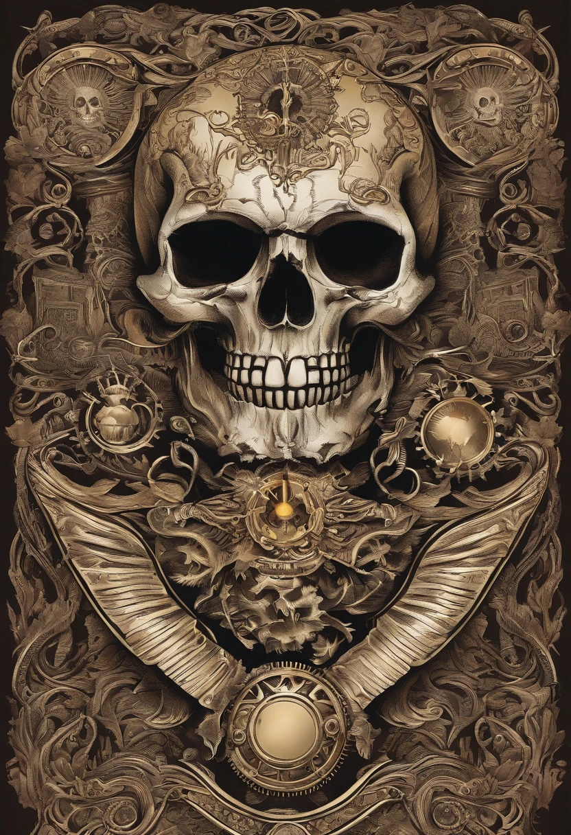 a close up of a skull with a dagger in its head,autumn leaves,impacting skull,broken teeth,fantasy skull,spooky full color detailed art,4k scary full color art,holy skull,psychedelic background conjuration,detailed digital art, blood, sacred skulls, psychedelic illustration, textured skull, skull face, death skull, scary color art, , psychedelic art style