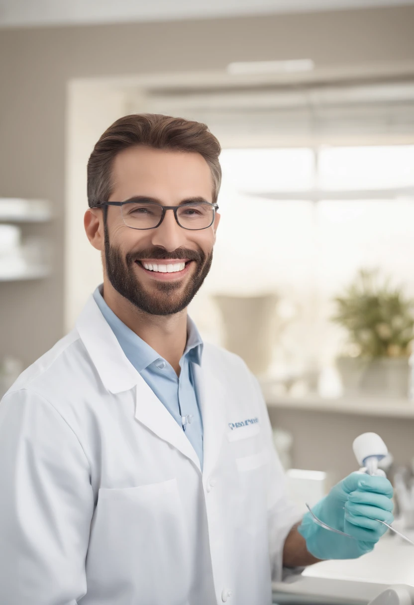 (best quality,ultra-detailed,realistic:1.37),male dental technician with beard(head,profile),dental model in hand,slightly visible face from the side,laboratory setting,professional equipment,white lab coat,meticulous dental work,detailed teeth replica,precise tools and instruments,specific dental shade(Pantone:___),subtle dental lighting,hands-on approach,satisfaction and confidence,attention to detail,soft-spoken demeanor,calm and focused expression,positive and professional attitude,comfortable working environment,sterile conditions,minimalistic background,neat and organized workspace,gentle handling of the model,skilled and experienced technician,precision craftsmanship,natural light,meticulously designed dental clinic,modern dental technology,state-of-the-art materials,high-end equipment,meticulous measurements,hygienic and sterile practices,aesthetic dentistry,highly skilled craftmanship,artistic touch,esthetic sense,exemplary dental workmanship,detail-oriented approach,advanced dental techniques,attention to patient's needs,artful balance of function and aesthetics,meticulous attention to dental anatomy and structure