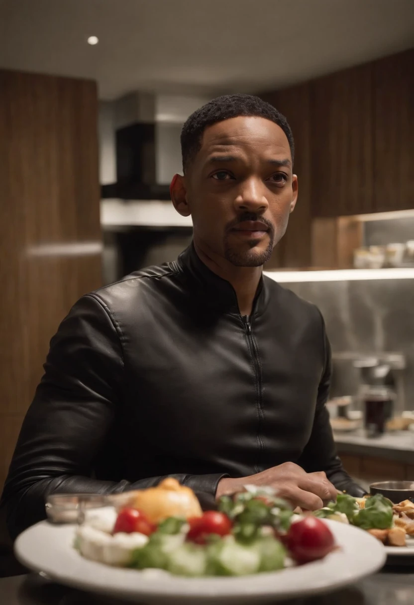 Imagina a Will Smith como el Hombre de Negro, with his iconic black suit and sunglasses, parado en medio de una cocina extraterrestre futurista. The kitchen is full of alien devices and utensils, con luces parpadeantes y superficies brillantes.
En la mano de Will Smith, Holds a plate uniquely, claramente de origen extraterrestre, which seems to float in the air due to advanced kitchen technology. The board is empty, pero emite un brillo misterioso y futurista.
The Man in Black has an intrigued expression on his face as he looks at the plate..., como si estuviera a punto de recibir algo sorprendente de origen desconocido. Alien lights and futuristic colors of the kitchen create an intriguing and suspenseful atmosphere in the scene.....
This image captures the essence of the intrigue and mystery that characterize the film series..... "Hombres de negro" and introduces Will Smith to a truly alien environment, XF IQ4, 150MP, 50mm, ISO 1000, 1/250s, luz natural, Adobe Lightroom, Photo Lab, Foto de afinidad, PhotoDirector 365
