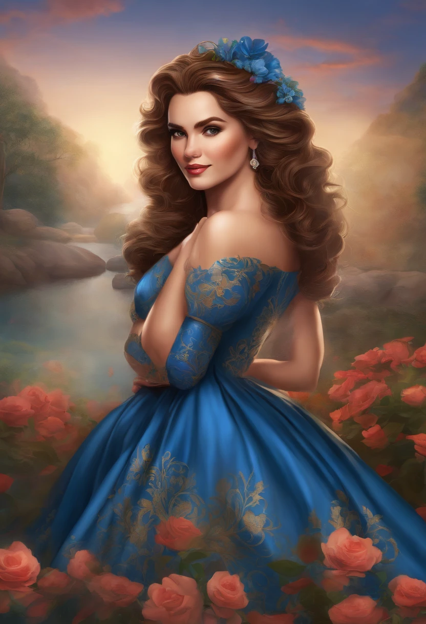 DONA BEIJA, VESTIDO AZUL, CABELO AMARRADO, VETOR, CARICATURA, DESENHO, ANIME CARTOON, NOVELA ANTIGA, ATRIZ FAMOSA, ROSTO FELIZ