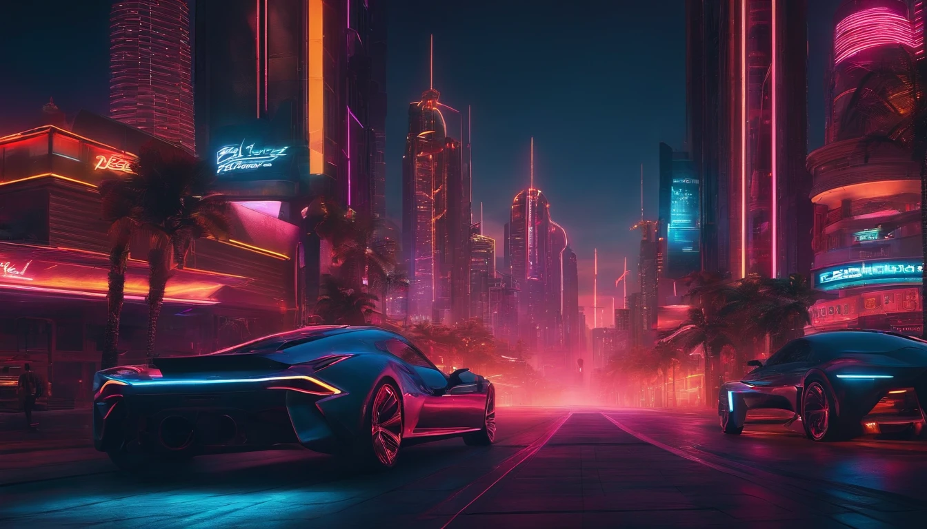 (obra prima) cidade no estilo cyberpunk, illuminated sky, neon light, imagem vista do zero, paisagem ampla, cidade futurista