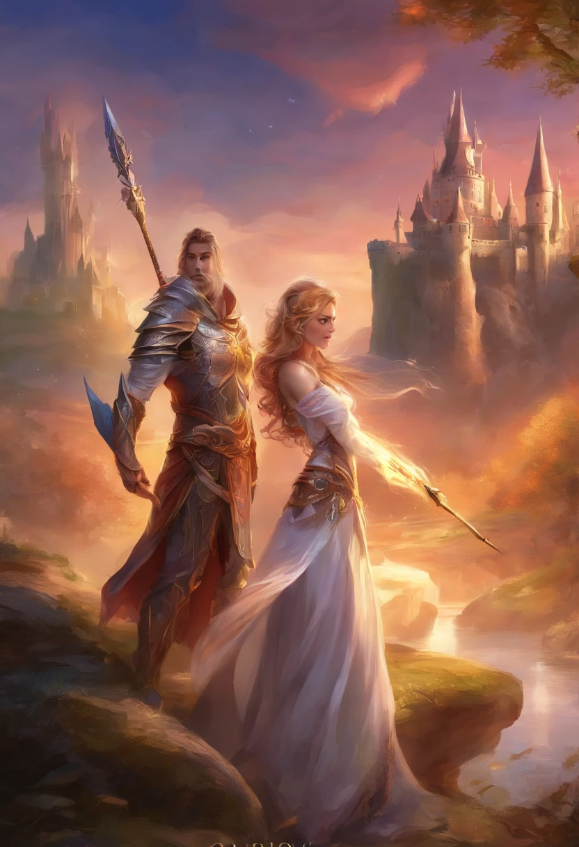 1Cat-like warrior with bow and 1 Elven mage with magic wand in front of a huge castle in the background sexy pose big and magician with small breasts Solid , easy smile, Ohren-Rouge,  exy sweet smile hot best quality, high resolution, Ultra-detailliert, Lebendige Textur,