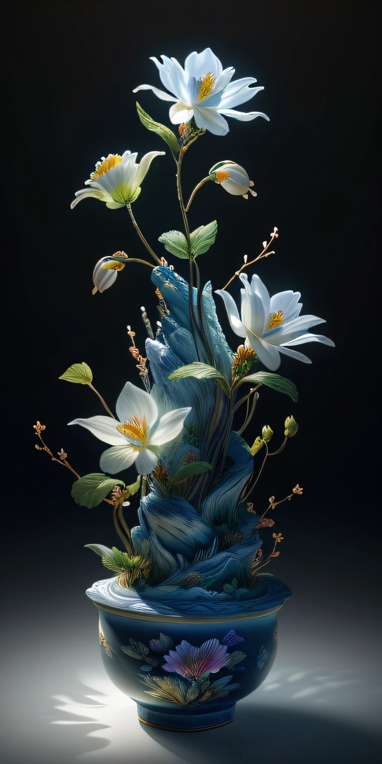 best quality, realistic, photorealistic, ultra detailed, "Mountain of Flower and Fruit+Fairy+Chinese Architecture" highly detailed carving on "southern ice" porcelain,Ultra wide angle,Accent Lighting,Volumetric Lighting,backlighting, (detailed light),((an extremely delicate and beautiful)),dramatic_shadow,ray_tracing,hdr
