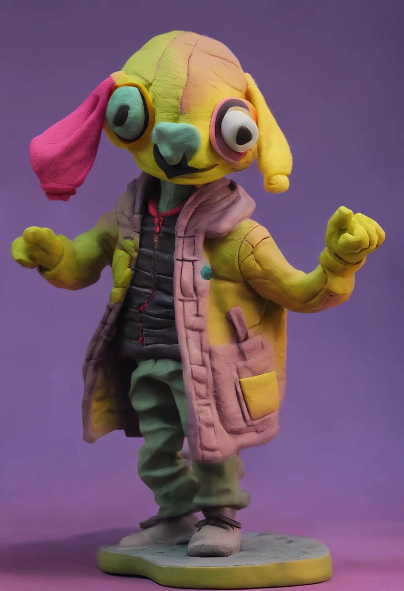 Create an ultra-wide photo of a decrepit zombie wearing an Adidas coat and hoodie, against an abstract background. The overall style of the image should be minimalist with an Artgem touch. The zombie should be rendered in a decrepit, cadaverous style, with a focus on creating a sense of horror and decay. The Adidas jacket and hood should be rendered in high detail, with a focus on capturing the texture and style of the clothing. The background of the image should have an abstract design, with a focus on creating a sense of depth and contrast with the foreground. The image should be rendered in wide format, with a focus on creating a sense of scale and drama in the scene.