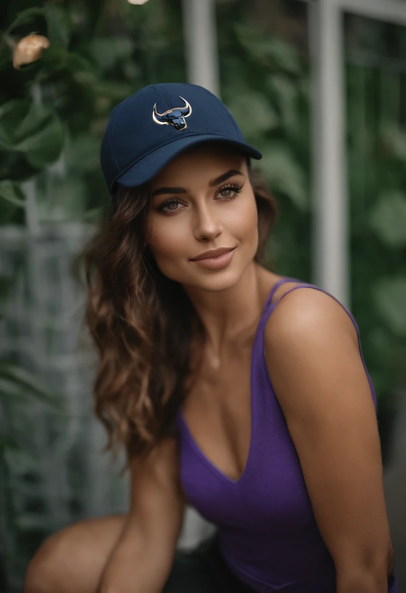 Arafed woman with matching tank top and panties a cap chicago bull new era, fille sexy aux yeux bruns, Portrait Sophie Mudd, cheveux bruns et grands yeux, selfie of a young woman, Yeux de chambre, Violet Myers, sans maquillage, maquillage naturel, looking straight at camera, Visage avec Artgram, Maquillage subtil, Superbe photo du corps entier, dans la chambre, clivage