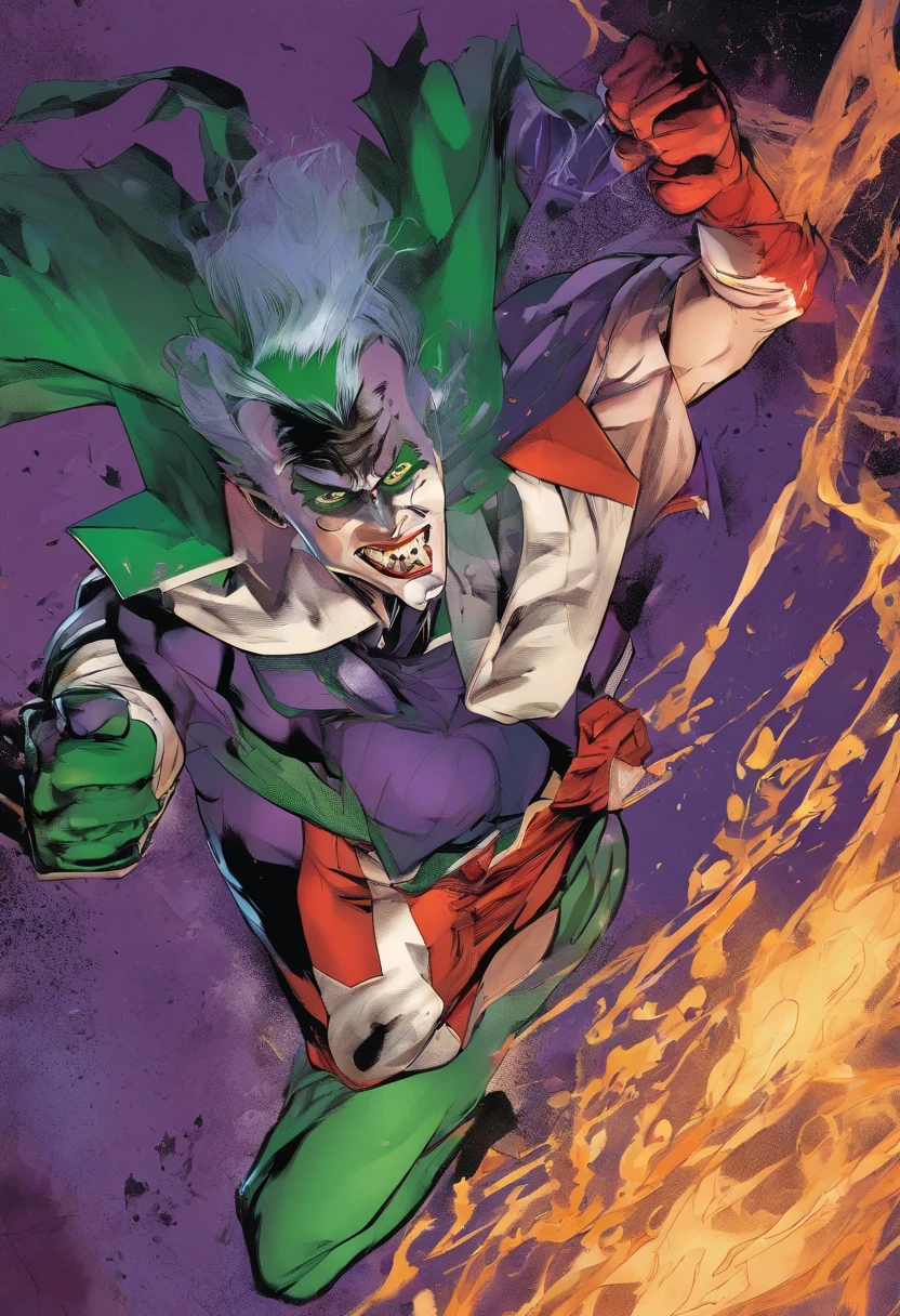 (8k, RAW photo, best quality, masterpiece:1.2), ultra detailed, official art, photo-realistic:1.37, upper body shot, DC Joker, film grain, action pose