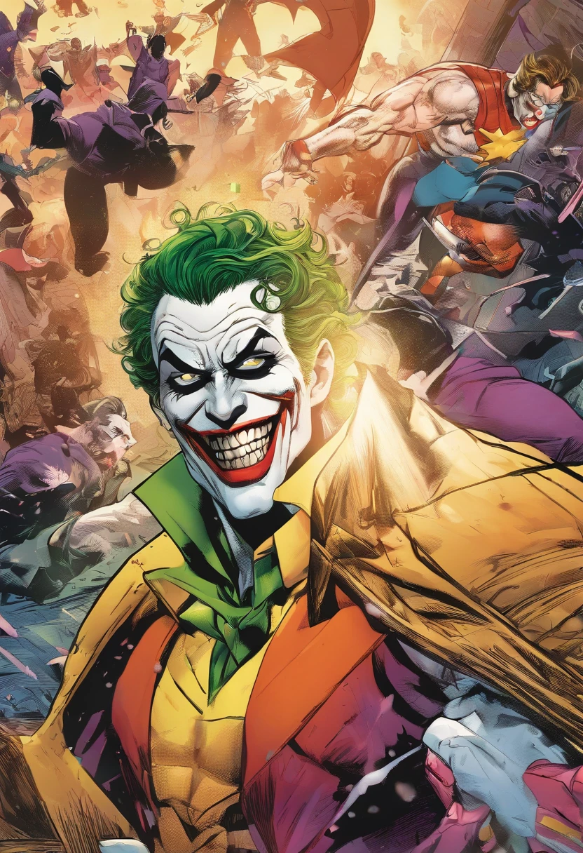 (8k, RAW photo, best quality, masterpiece:1.2), ultra detailed, official art, photo-realistic:1.37, upper body shot, DC Joker, film grain, action pose