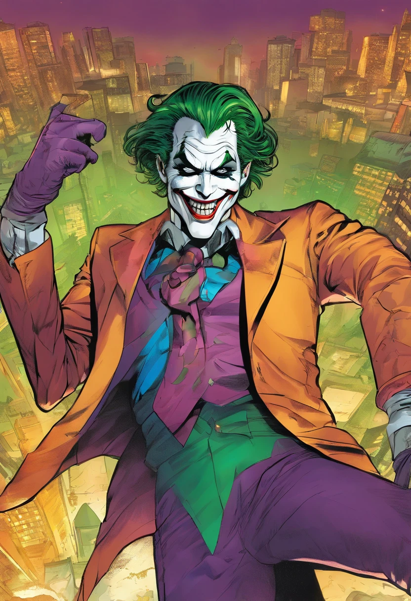 (8k, RAW photo, best quality, masterpiece:1.2), ultra detailed, official art, photo-realistic:1.37, upper body shot, DC Joker, film grain, action pose