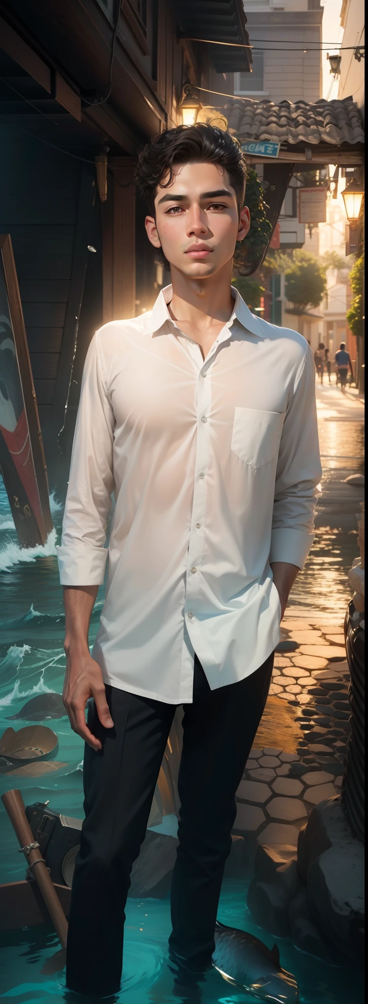 Change background sea handsome boy, realistic face, 8k, ultra realistic