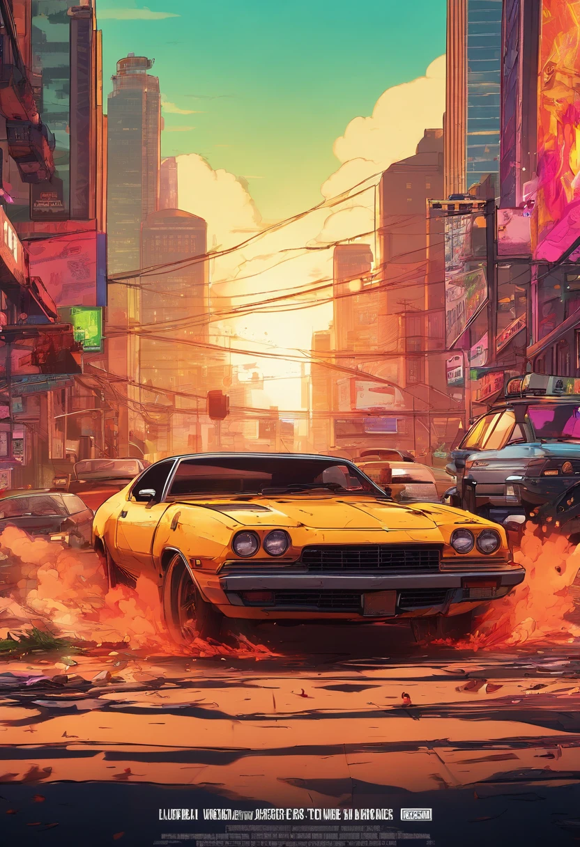 (best quality,4k,8k,highres,masterpiece:1.2),ultra-detailed,(realistic,photorealistic,photo-realistic:1.37),cityscape,night scene,explosive action,crime drama,car chase,urban chaos,vibrant colors,neon lights,high adrenaline,high-speed pursuit,detailed streetscape,American style,gritty atmosphere,dynamic camera angles,stunning visual effects,criminal underworld,illegal activities,law enforcement,gunfire,impressive explosions,skyscrapers,winding roads,shadows and highlights,fast cars,chaotic traffic,edgy characters,powerful confrontations,thrilling moments,movie-like suspense,impactful storyline,loud sirens,flickering lights,hidden secrets,jaw-dropping moments,unexpected twists,high-tech gadgets,nightclub scene,downtown skyline