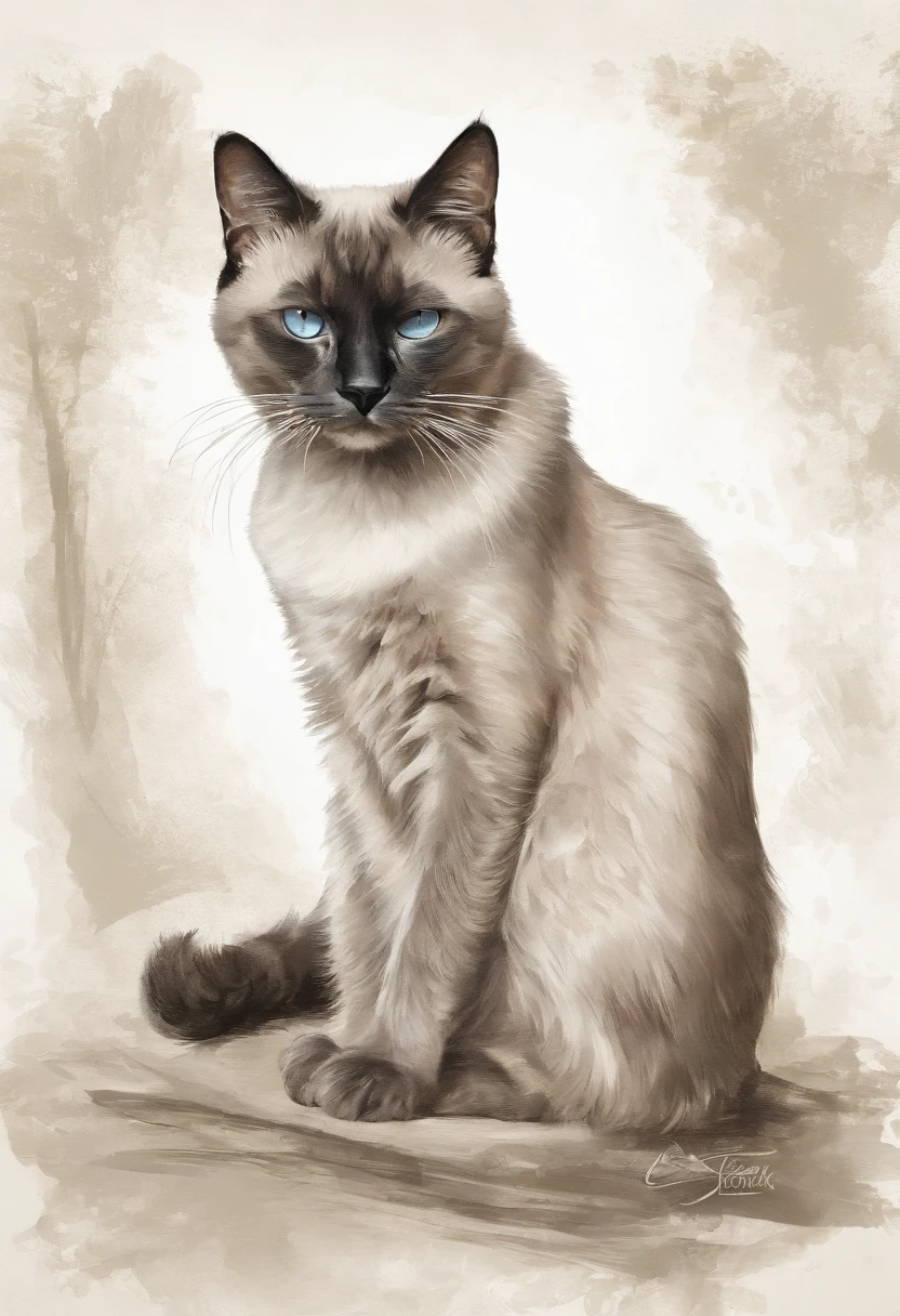 Siamese cat kitten vector t-shirt print playing detailed sticker style, realistic sketch style color design, white background