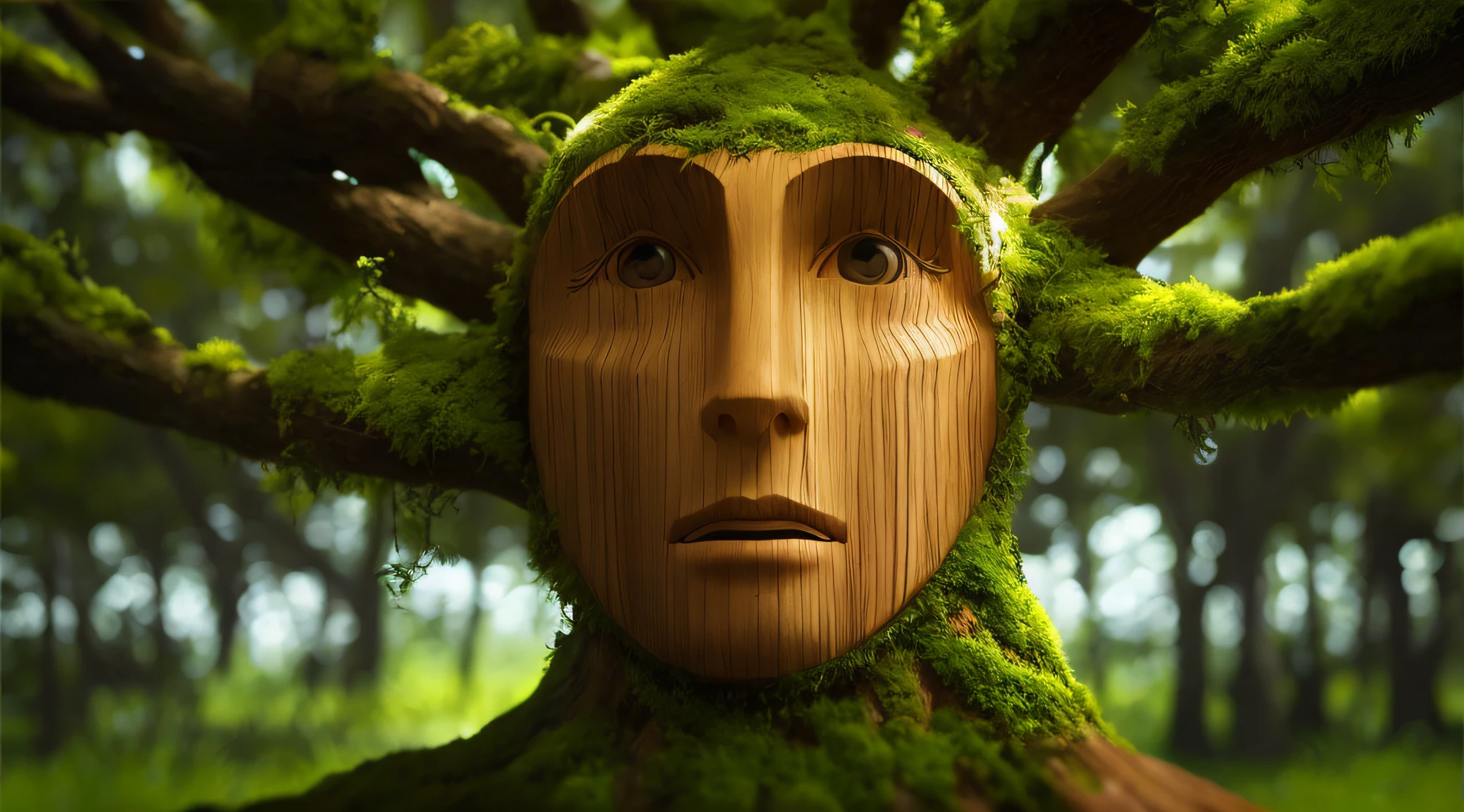 a close up of a tree with a face made out of moss, mas, bela arte digital, arte digital muito bonita, belas fotos avatar, bela arte conceitual 3D, fantasy tree, missa, Treant, bela arte digital, 3 d epic illustrations, arte digital detalhada bonito, Arte digital alucinante, Arte 3D digital detalhada, arte digital hiper detalhada, arvore chorando, triste, cry