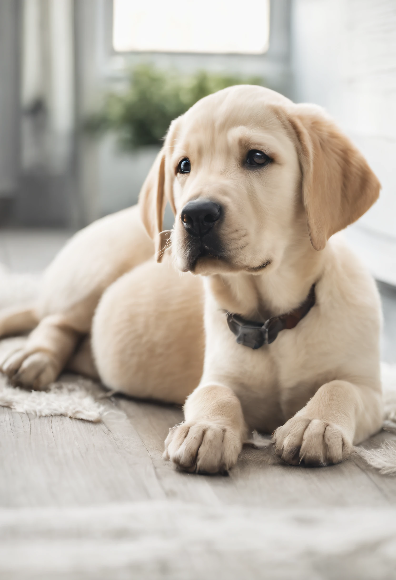 vector t-shirt print of labrador puppy lying down with sad face, detailed sticker style, realistic sketch style color design, white background