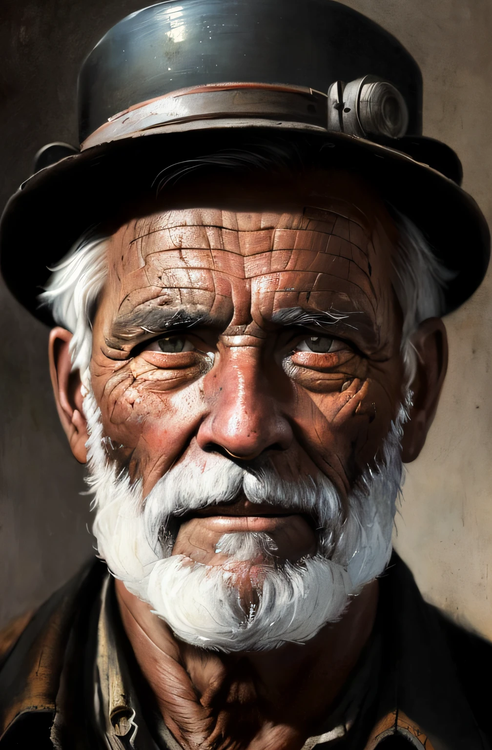 a portrait of an old coal miner in 19th century, beautiful painting with highly detailed face by greg rutkowski and magali villanueve, (the most beautiful portrait in the world:1.5)