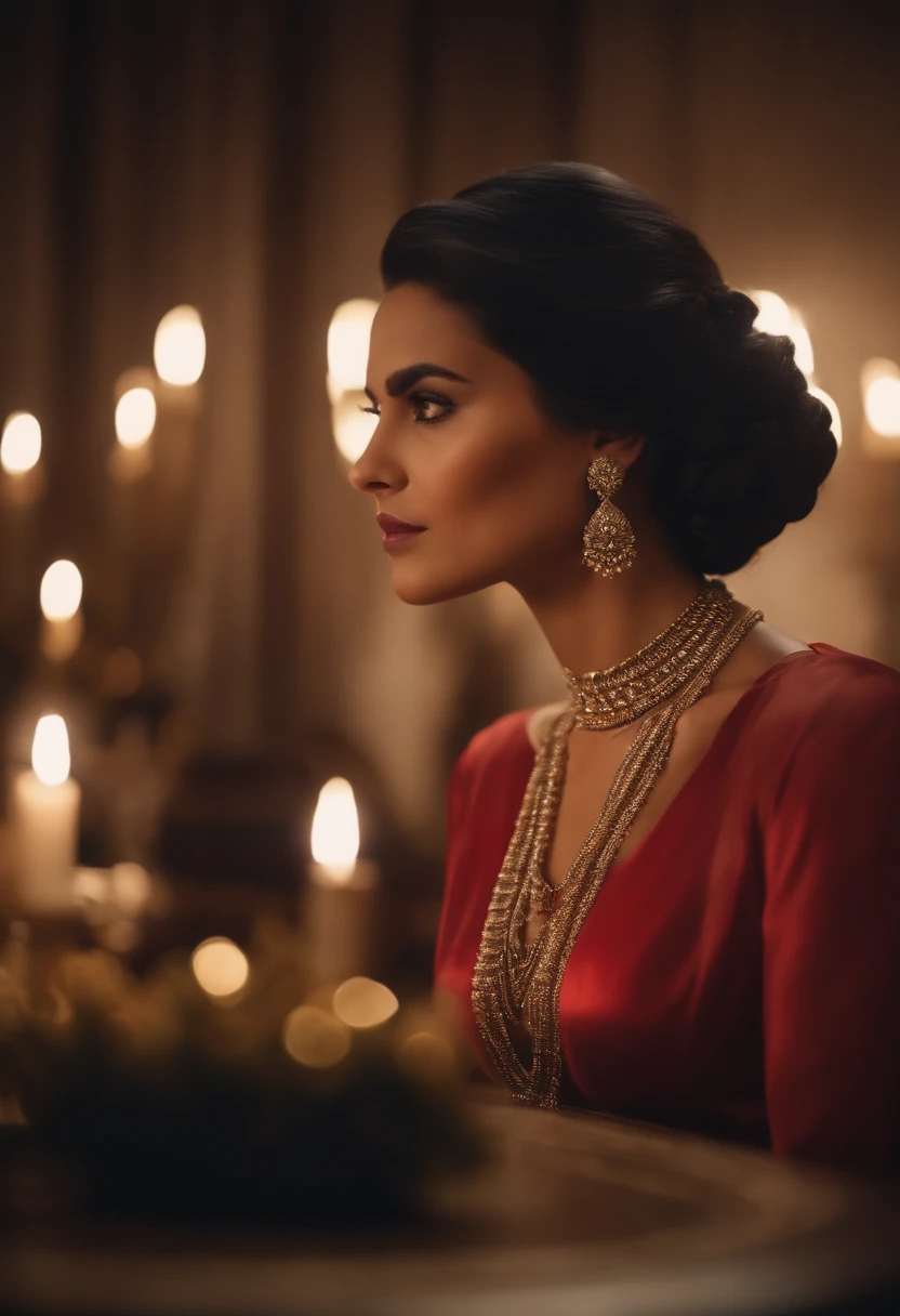 Portrait of an exotic heiress looking over her inheritance