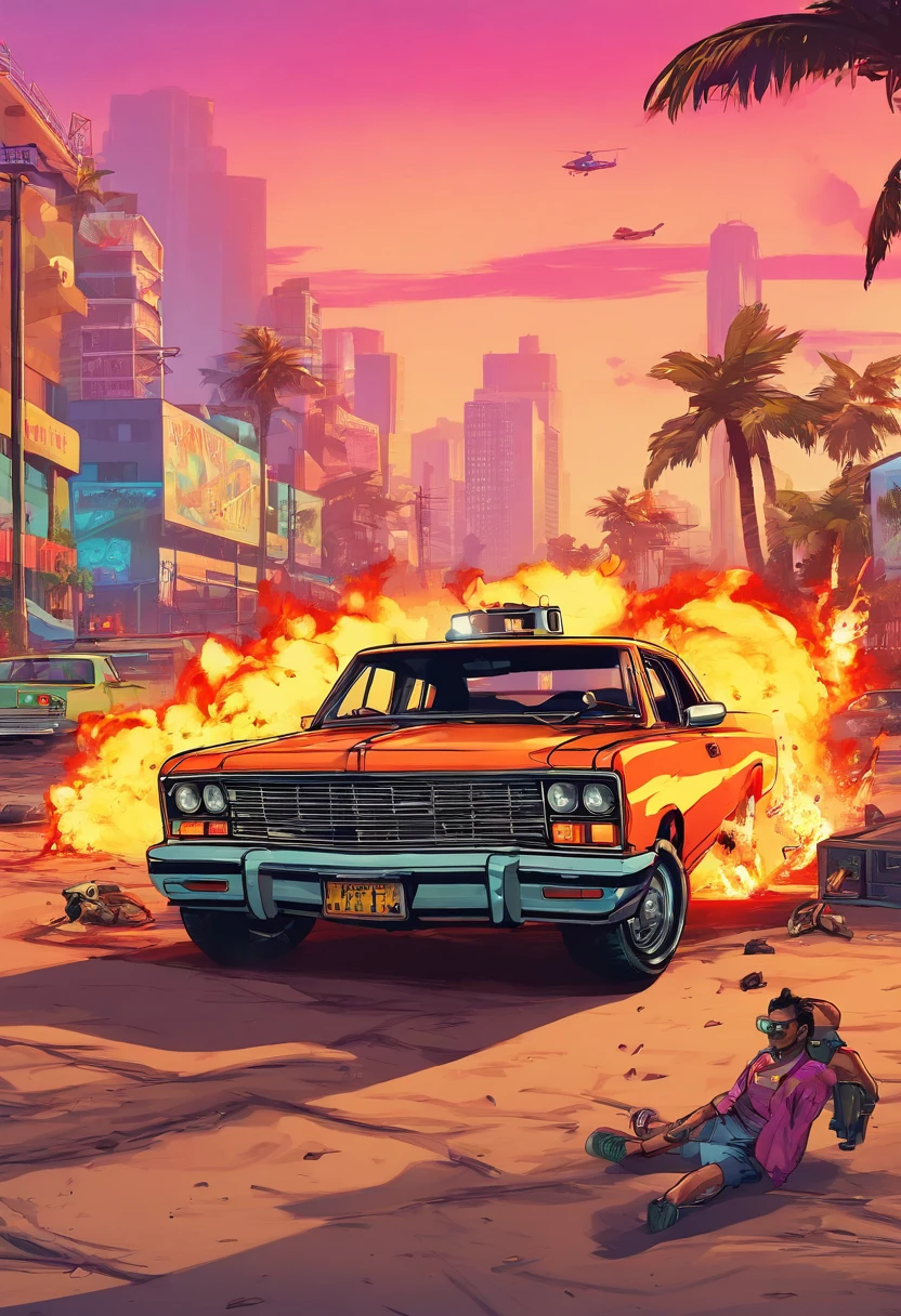 Gran theft auto v, Beach, city, gang war, car, gun, fire, rpg, explosion, modern