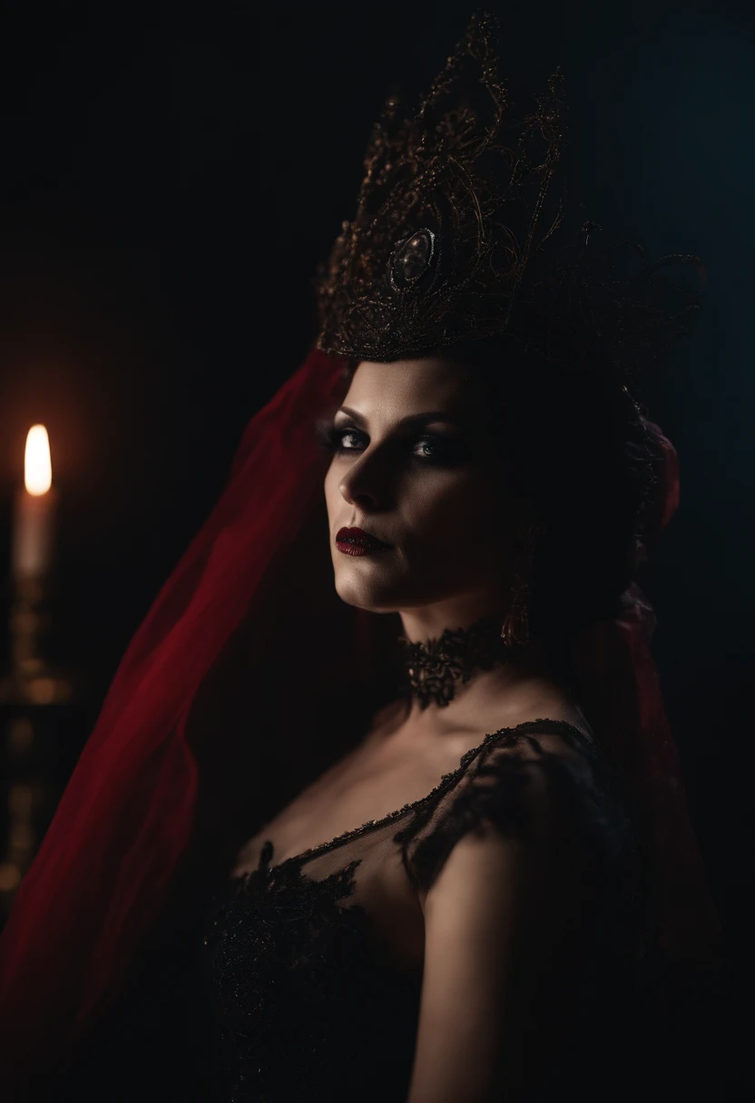 .RAW, analog) (Gothic-Nonne riesige Brust), Spielt in den 1990er Jahren, surreales Make-up, Lederkleidung in einer gotischen Kirche bei Nacht, Neonlichter, schwarzgrau, Entsetzen, Red hues, Chaos, sinister, Hohe Detailgenauigkeit, ultra realistisch, SonyA7III, Filmische Beleuchtung, Film, Korn, UHD-Gesichter, Volumetrischer Schatten, wahnsinnig detailliert,