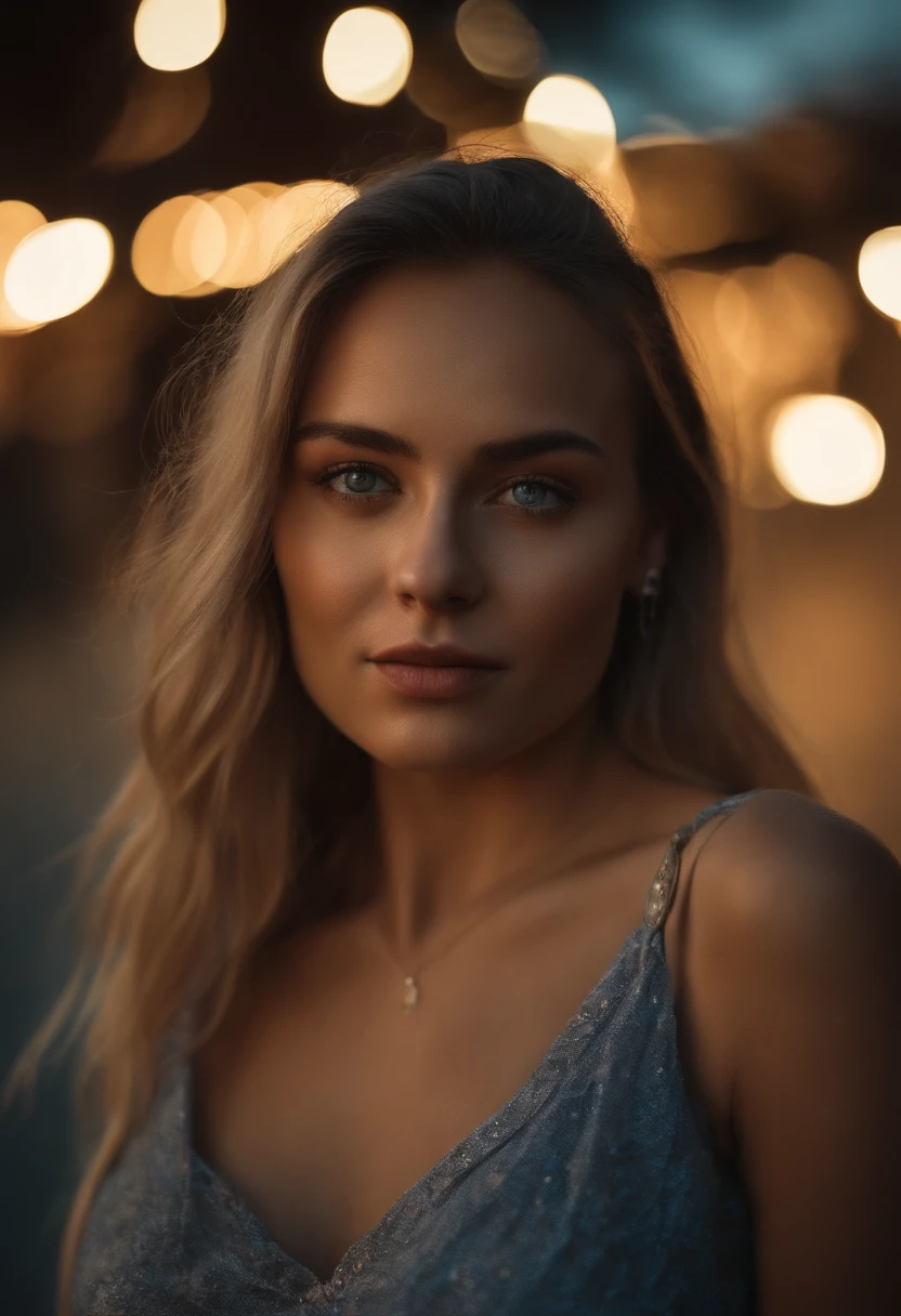 (selfie, top view: 1.4), (straight half of the body: 1.4), RAW UHD portrait photo of a 24-year-old blonde (blue-eyed woman) walking down on the beach, palm trees, (skirt), (neckline), details (textures! , hair! , glitter, color!! , disadvantages: 1.1), glossy eyes with high detail (looking at the camera), SLR lighting, SLR camera, ultra-quality, sharpness, depth of field, film grain (center), Fujifilm XT3, crystal clear, frame center, beautiful face, sharp focus, street lamp, neon lighting, bokeh (dimly lit), night, (night sky), detailed skin pores, oily skin, sunburn, complex eye details, full body, large breasts