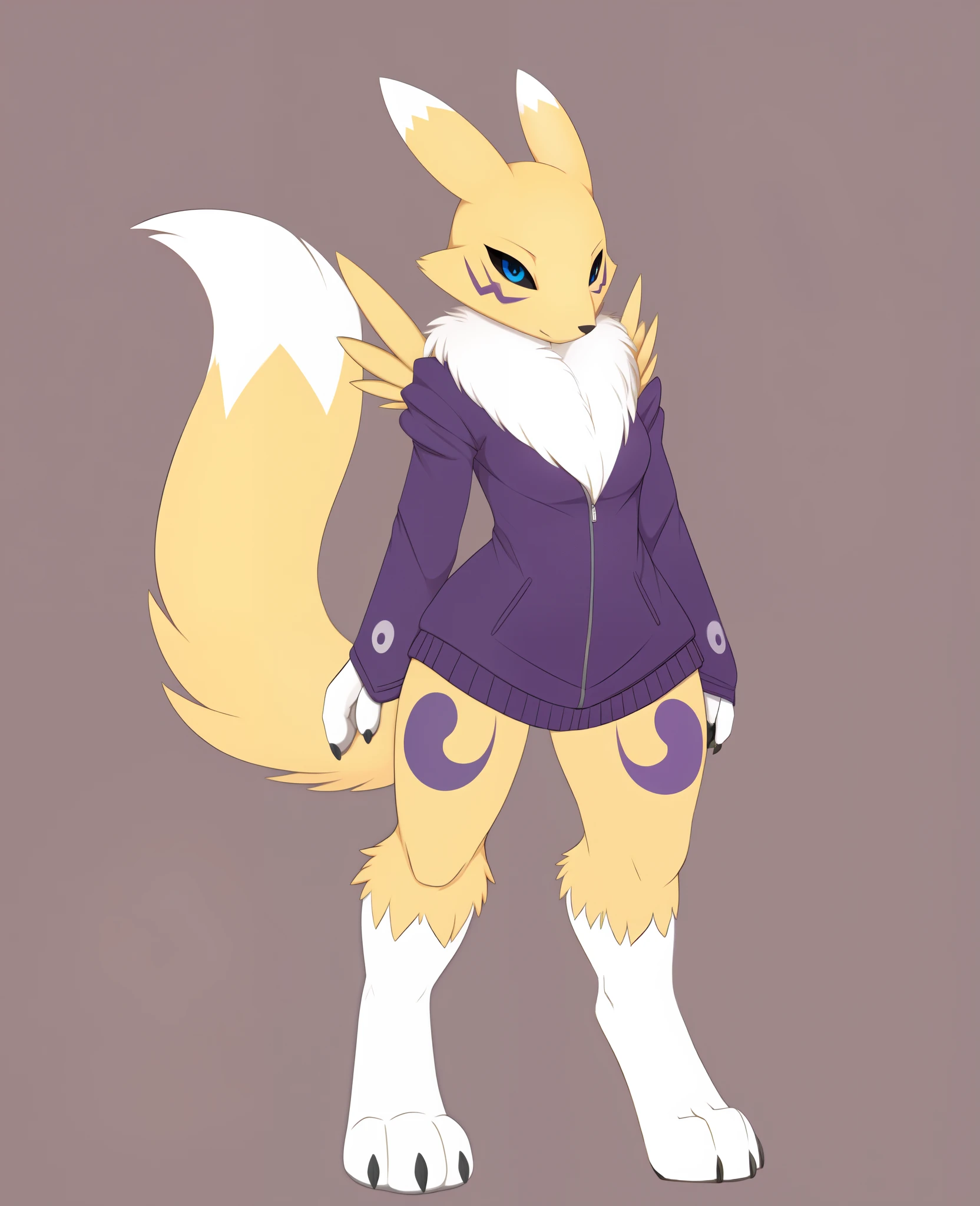 (masterpiece, best quality, anime, flat colors,  ), 
1girl, renamon, furry, (anthro), full body,