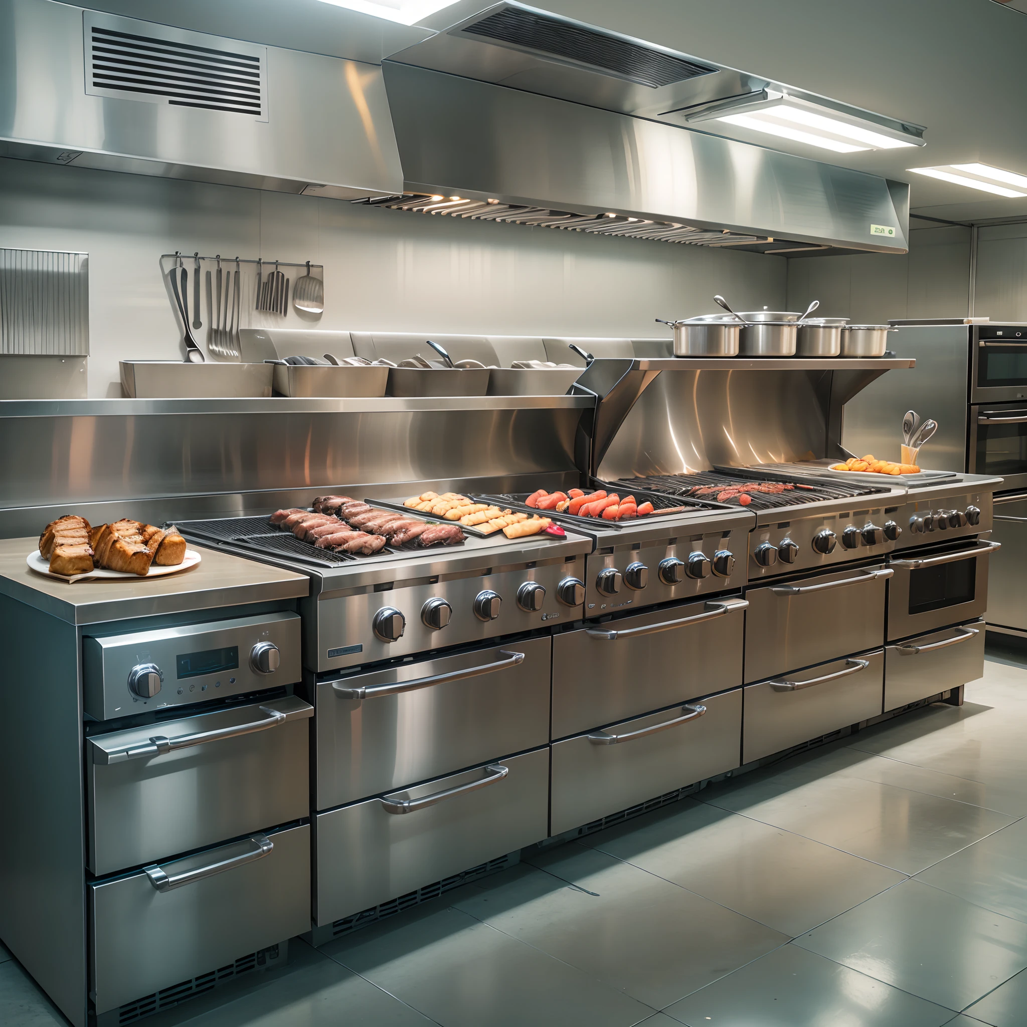 Prompt: Restaurant kitchen with GRILL MASTER brand equipment --auto --s2
