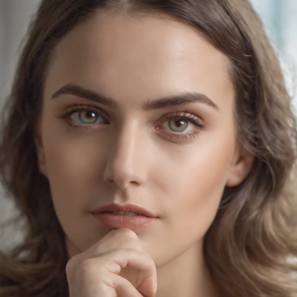 Mulher albina, cabelos curtos ondulados, olhos claros