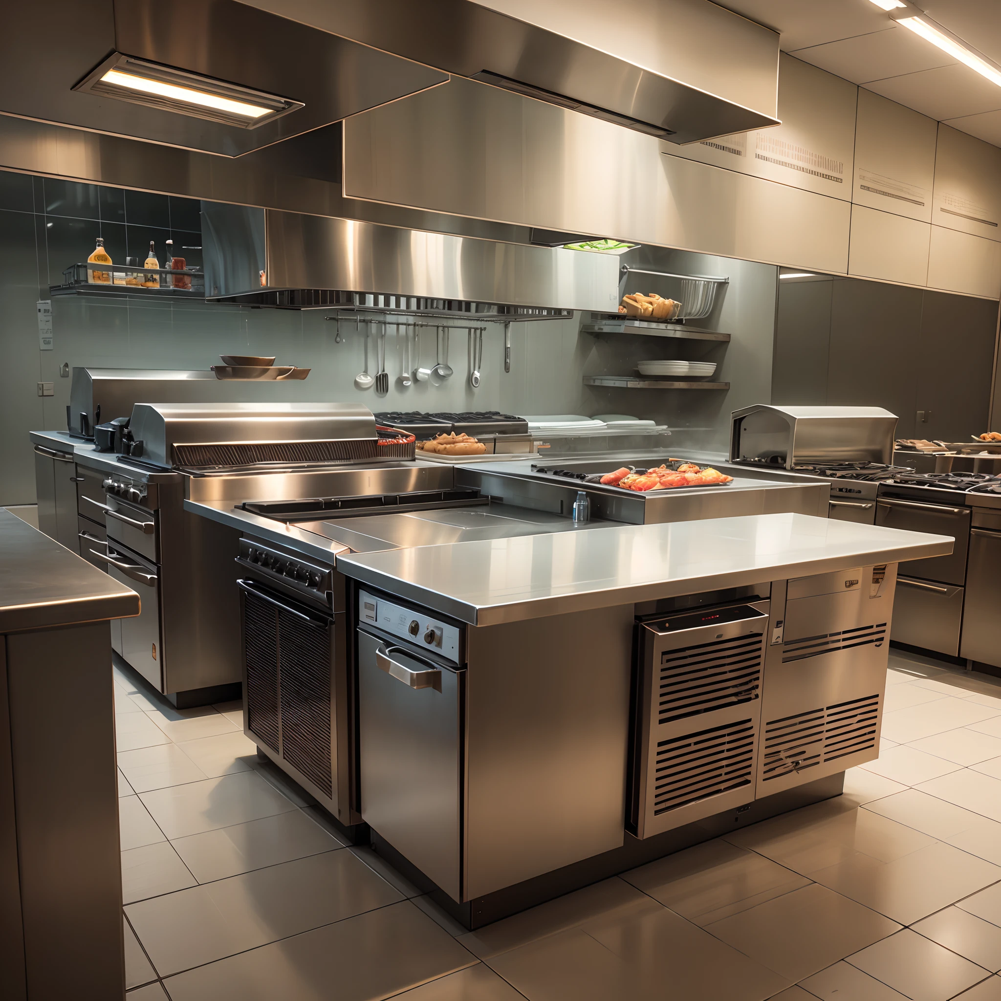 Prompt: Restaurant kitchen with GRILL MASTER brand equipment --auto --s2