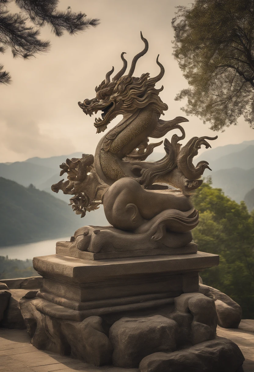 UHD,masterpiece,award winning,best quality,highres,8k,high details,(A man:1.6),Perfect face,long black hair,Chinese ancient hair accessories,blonde hair accessories,(Face the lens:1.4),(Handheld sword:1.5),Hand-held scabbard,ancient chinese robes,Martial arts,outlaw star,bougu,jump up,There's a dragon behind,Chinese Dragon,Patron saint,The background is mountains and trees,Mountain,Pavilion,pine tree,Bright Sky,white cloud,a cloudy sky,loong,,ancient oriental architecture,ancient chinese architecture,