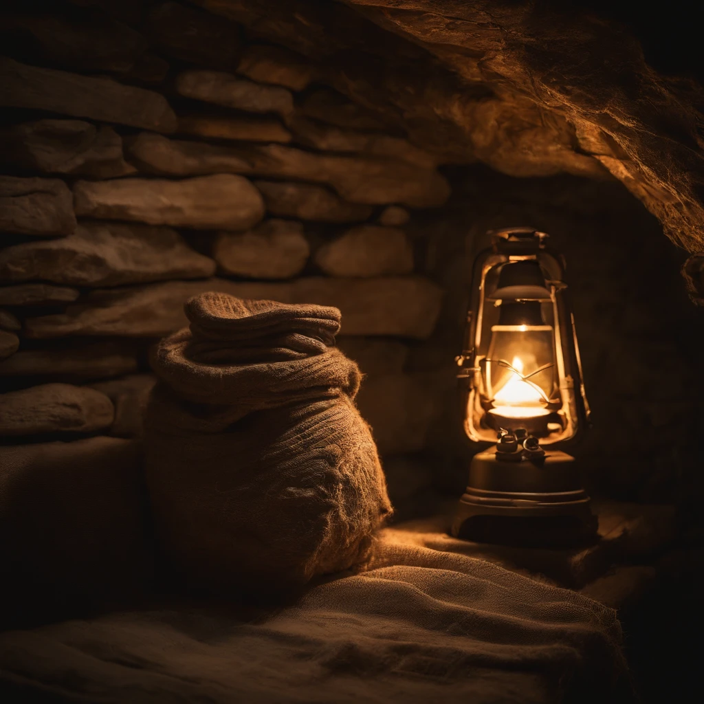 parede de tijolos rusticaA hut, stone walls, thatched roof, interior, medieval, a lighted candle, a woolen blanket as a temporary door, cinematic, real photo