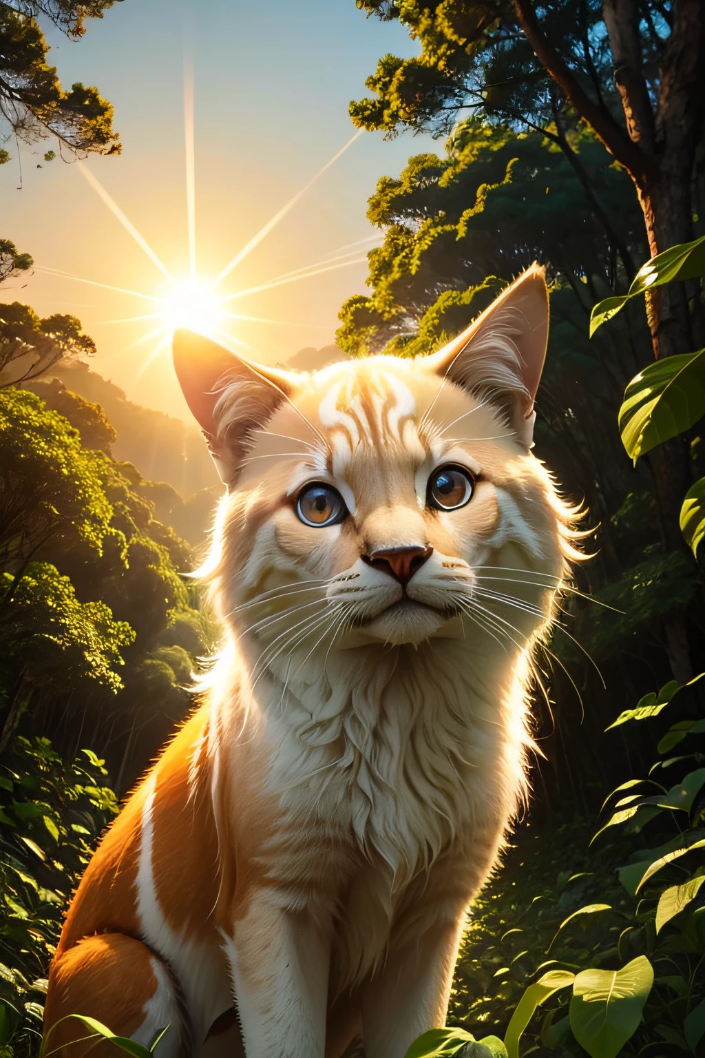 floresta com animais e o sol brilhando