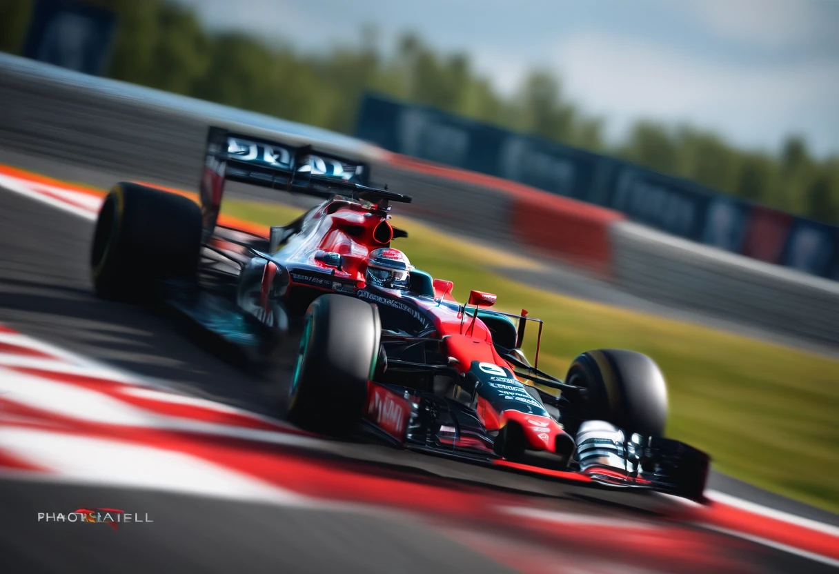 F1 race,painting,fast cars,thrilling speed,vivid colors,exciting atmosphere,realistic crowd,impressive track details,[detailed spectators],[explosive noise],high-octane action,(best quality,4k,highres),(realistic,photorealistic),bokeh,studio lighting