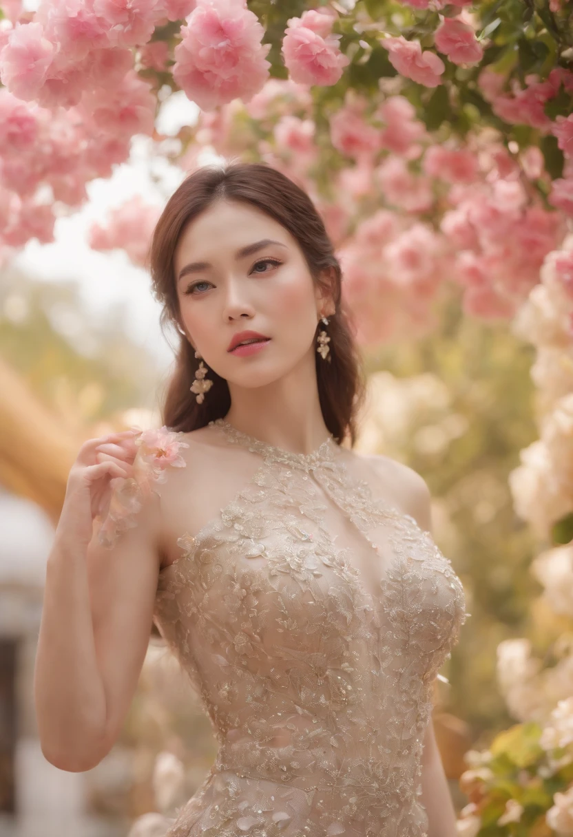 (best quality, 4k, 8k, highres, masterpiece:1.2), ultra-detailed, (realistic, photorealistic, photo-realistic:1.37), fine art film style, futuristic diamond clothes, beautiful detailed woman, Hong Kong-style 1990s, numerous exploding flowers, SMC Pentax 75mm F2.8AL lens, hyper-realistic, 16k, vibrant colors, soft lighting.