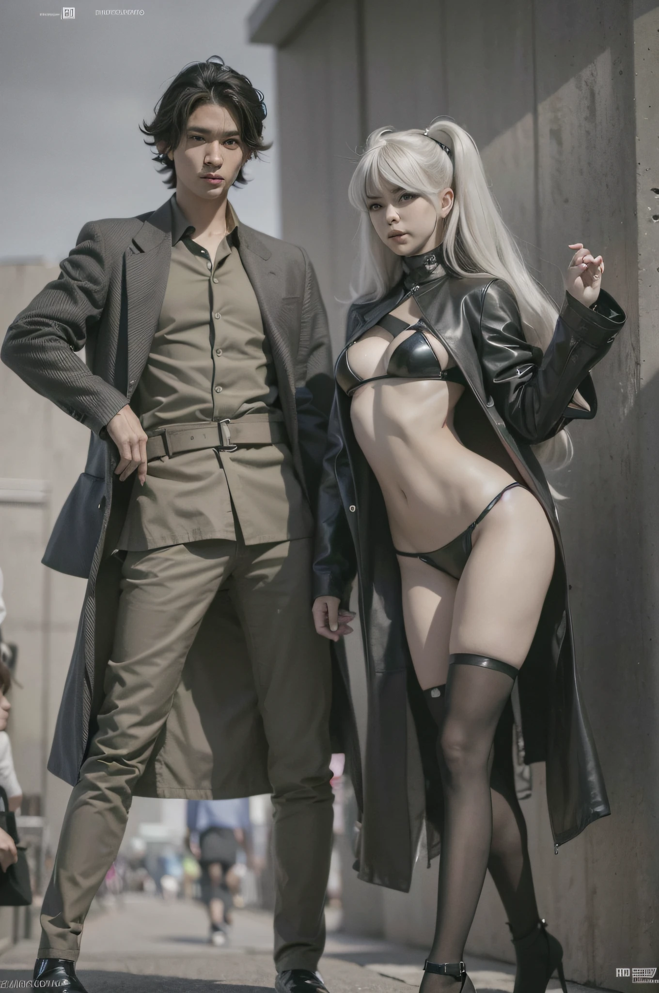 They are dressed in black and white and pose for a photo, 2b, 2 b, Gama Murata y Artgerm, cosplay, Foto cosplay, Masayoshi Suto y Artgerm, cosplay publicitario, inspirado por Hajime Sorayama, cosplay profesional, Estilo Hajime Sorayama, Sakimichan y Frank Franzzeta