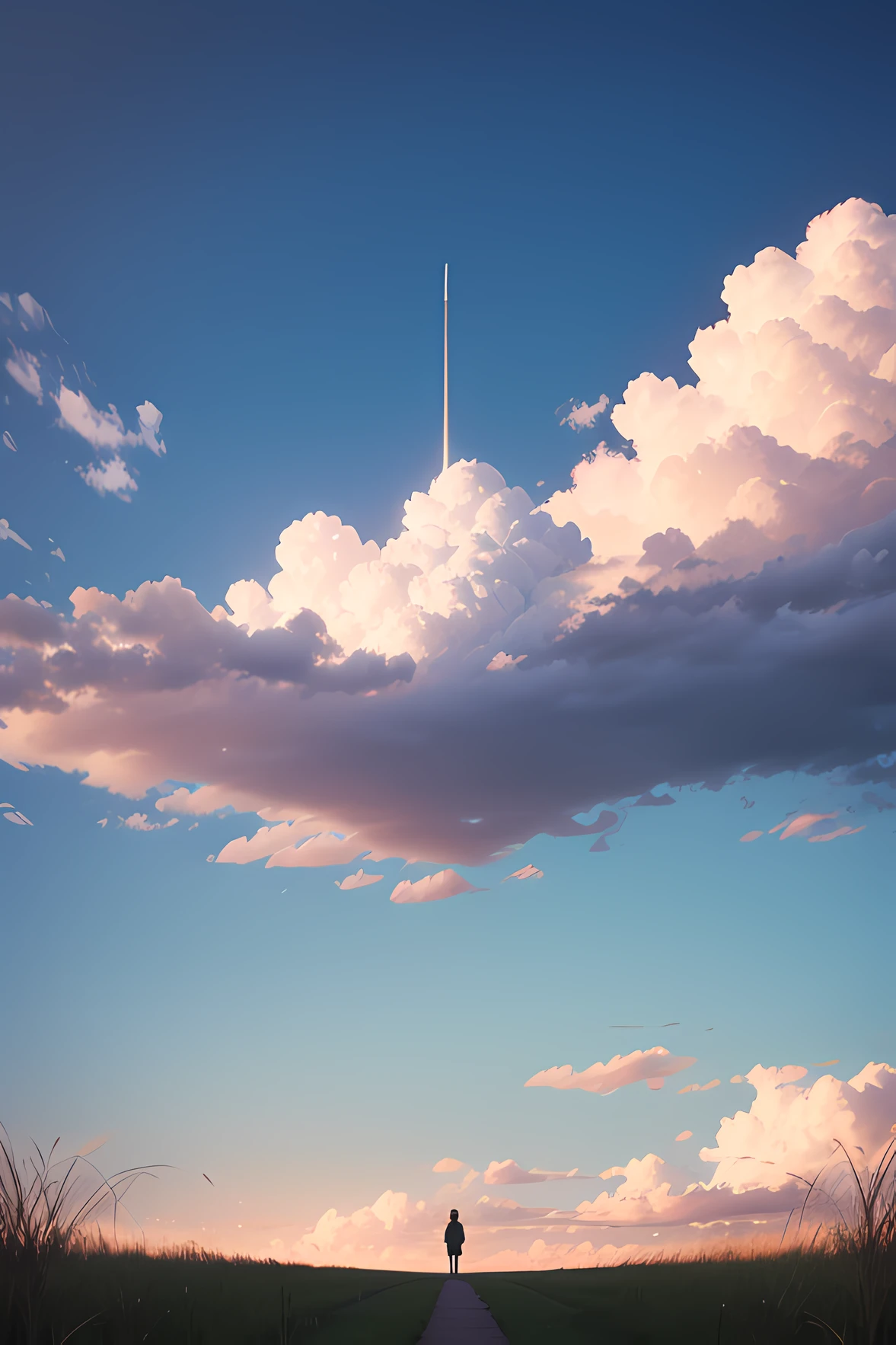 make me a scenario of grasses and beautiful sky with cloud