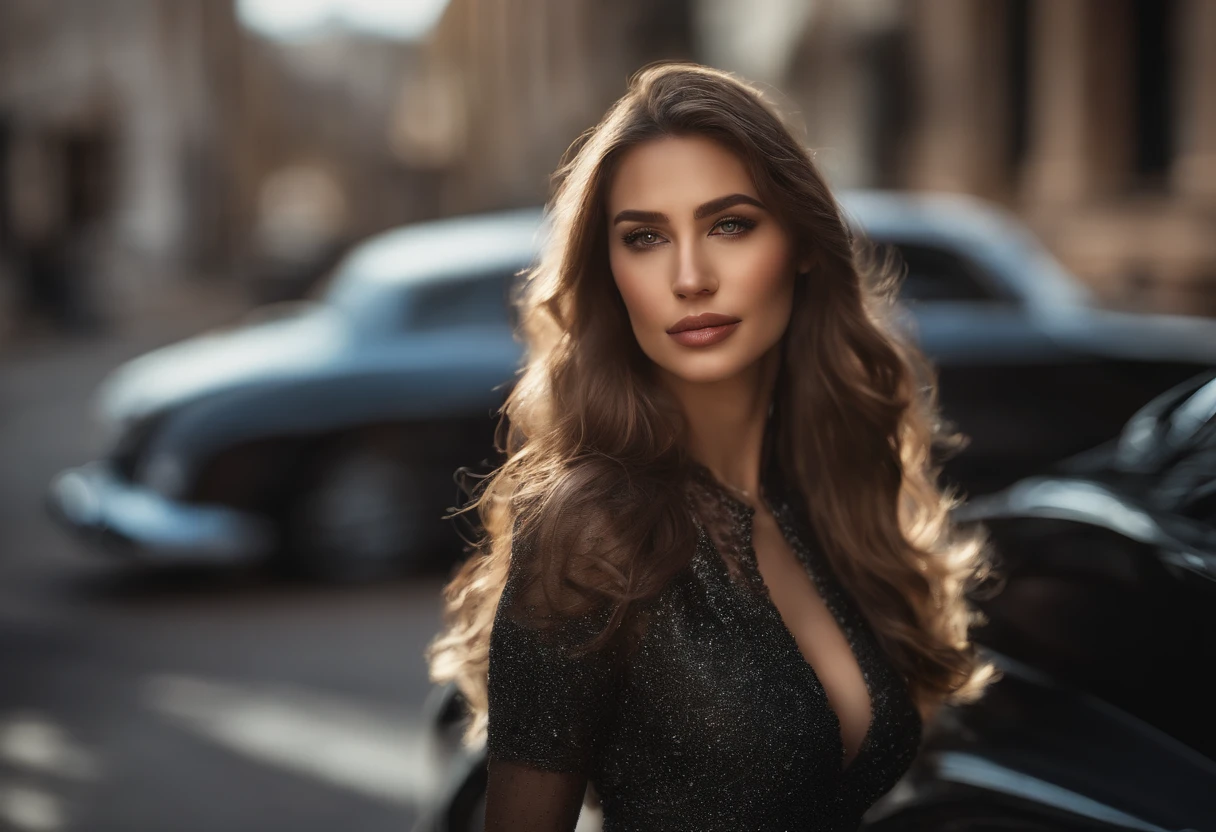 best quality,4k,highres,masterpiece:1.2,ultra-detailed,realistic,beautiful women,girl,nice car,glamorous model,shining eyes,full lips,attractive appearance,stylish outfit,sleek black sports car,glistening paint,reflective surfaces,curvaceous body,sunlight illuminating,captivating smile,flawless skin,perfect makeup,long flowing hair,graceful pose,elegant atmosphere,vivid colors,professional photography,studio lighting,bokeh