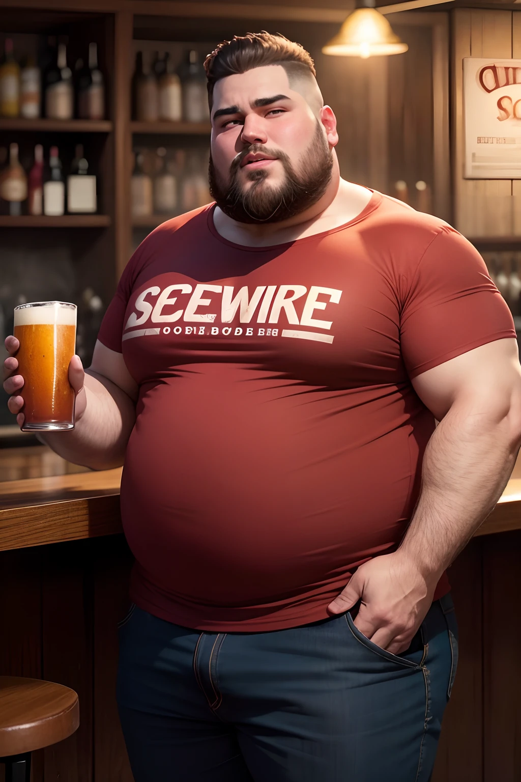 Make a man with obesity

Features: Esse homem deve estar usando roupa vermelha.

scenecy: He must be inside a bar

Share: He's drinking beer

Quality: Foto ultra realista, qualidade 8k, fullhd