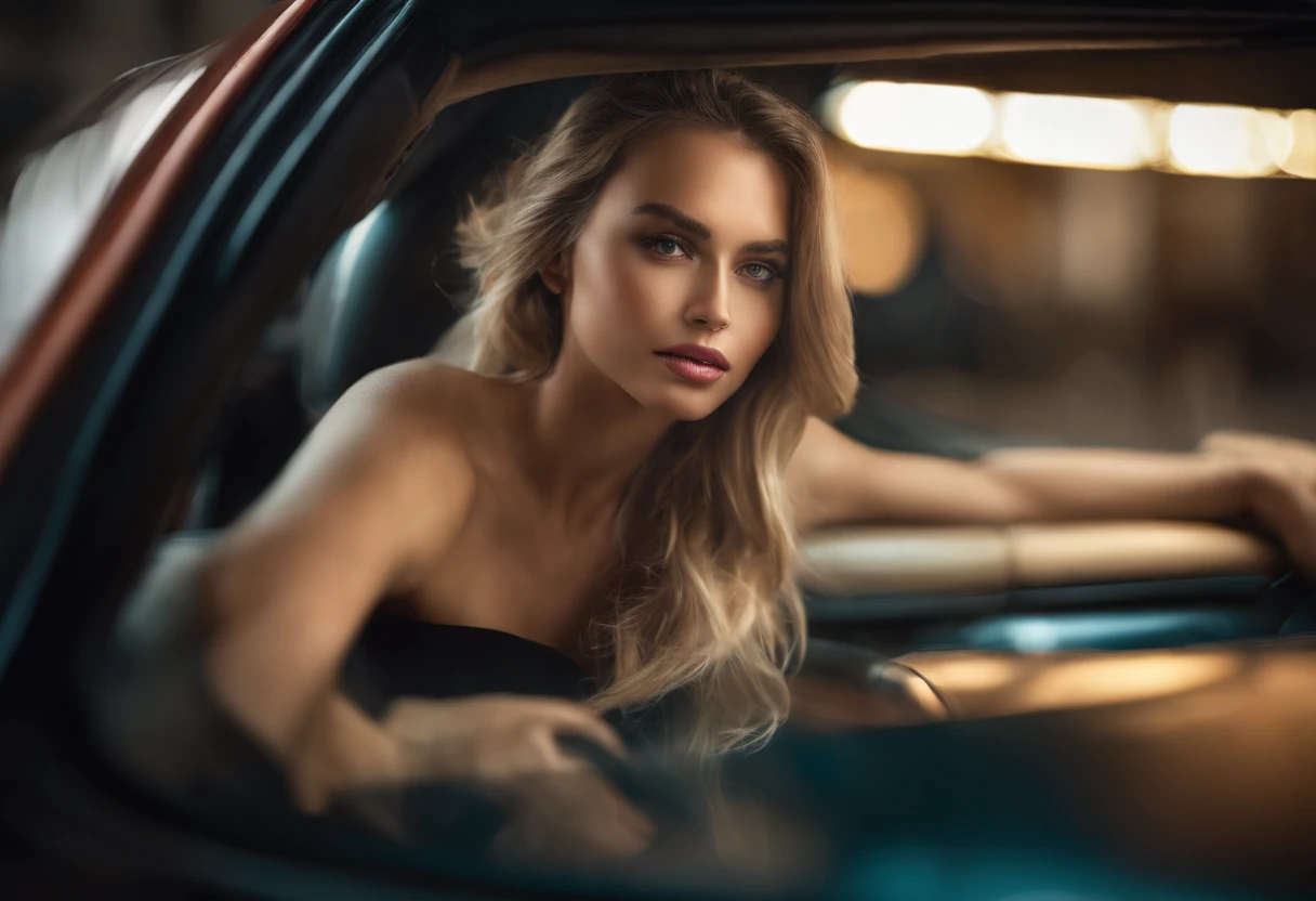 best quality,4k,highres,masterpiece:1.2,ultra-detailed,realistic,beautiful women,girl,nice car,glamorous model,shining eyes,full lips,attractive appearance,stylish outfit,sleek black sports car,glistening paint,reflective surfaces,curvaceous body,sunlight illuminating,captivating smile,flawless skin,perfect makeup,long flowing hair,graceful pose,elegant atmosphere,vivid colors,professional photography,studio lighting,bokeh