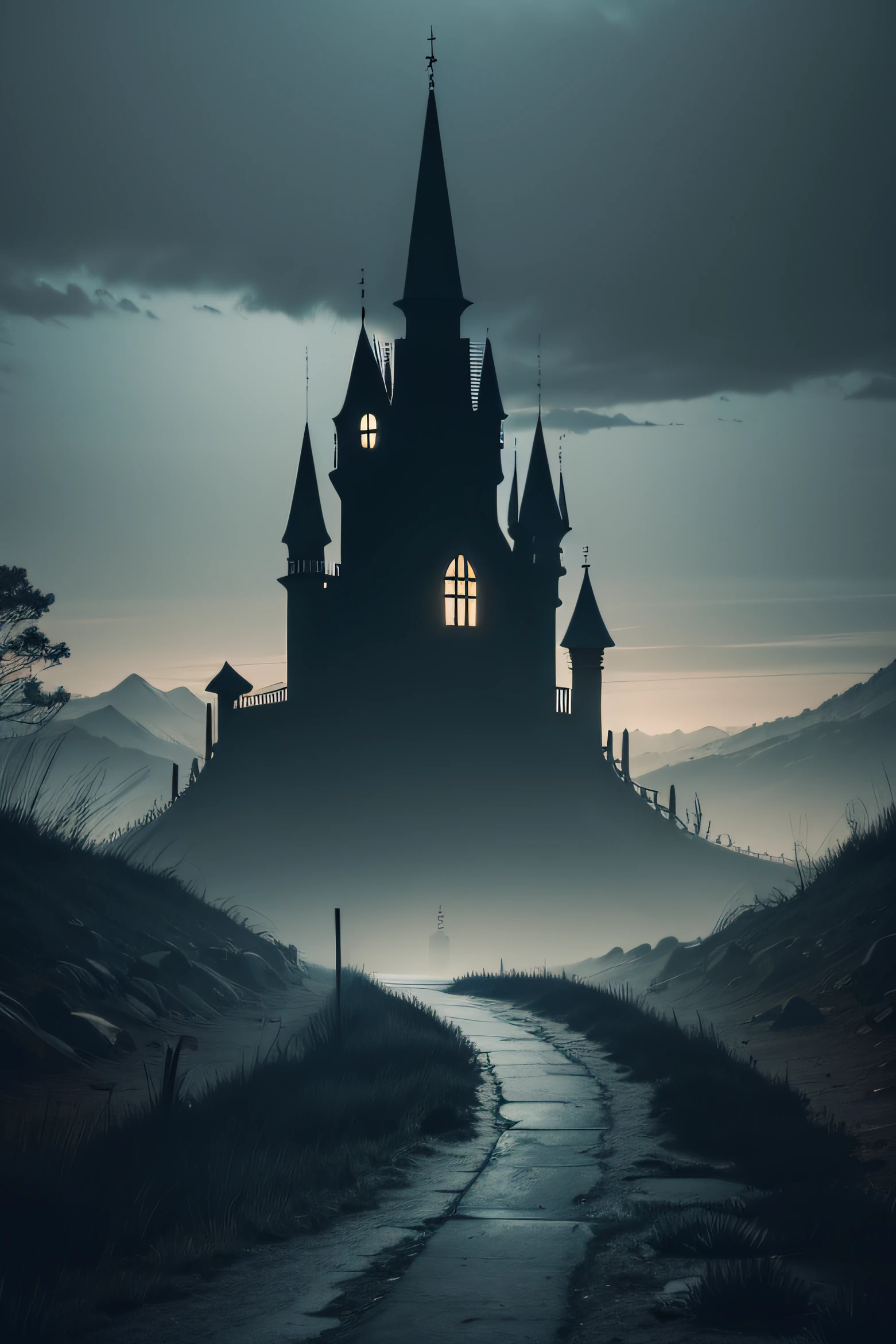 Dark nocturnal creepy landscape