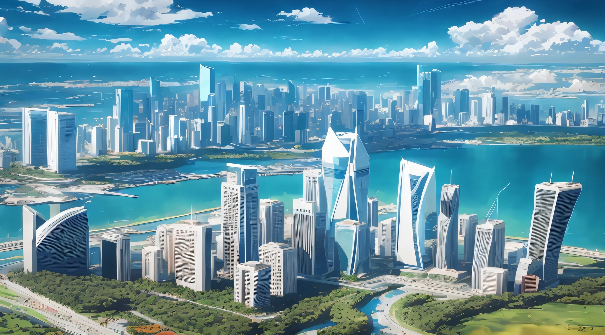 There is a picture of a city with many tall buildings, bela cidade do futuro, Vista da cidade futurista, bela paisagem urbana, outra palavra futurista cidade, futuristic utopian city, CIDADE FUTURISTA, paisagem de uma cidade do futuro, cidade do futuro, Paisagem urbana futurista, futuristic cityscape, cidade hiperfuturista, Backgrond futurista da cidade