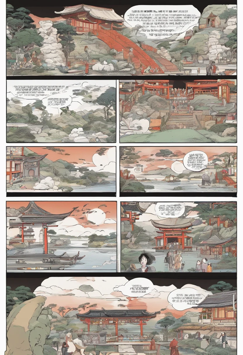 Quadrinhos japoneses, The comic is presented in several irregular black and white panels. Japanese boy meets with friends on Japanese New Year. The style is exaggerated and detailed