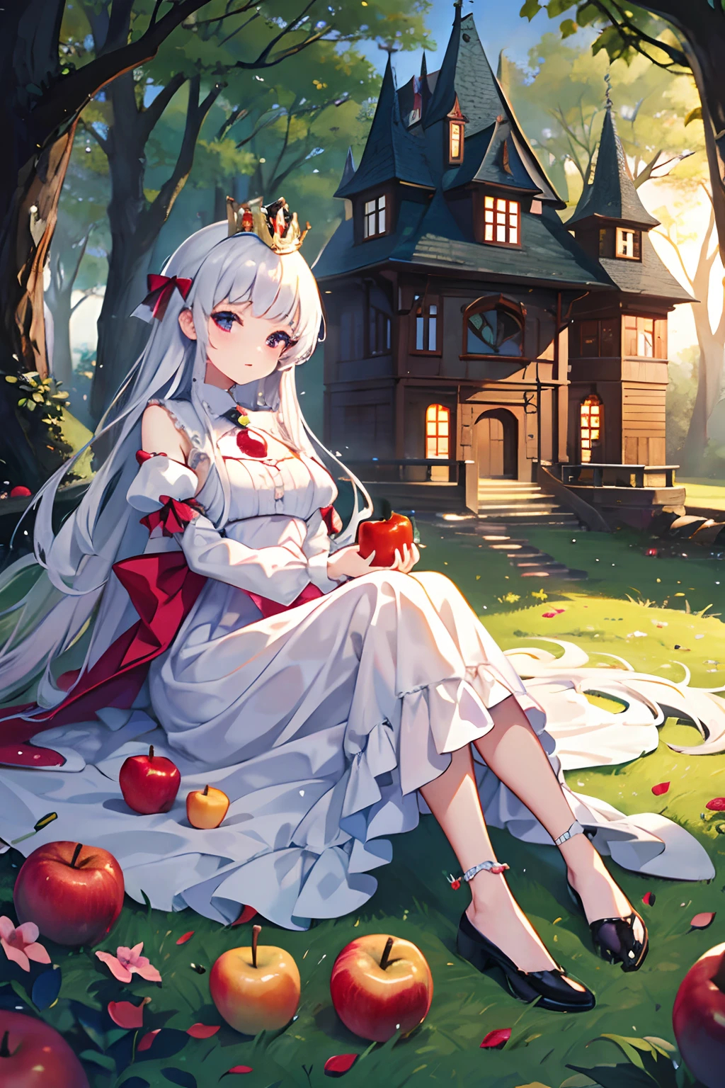 Princess　Prince　Having an apple　Castle in the forest