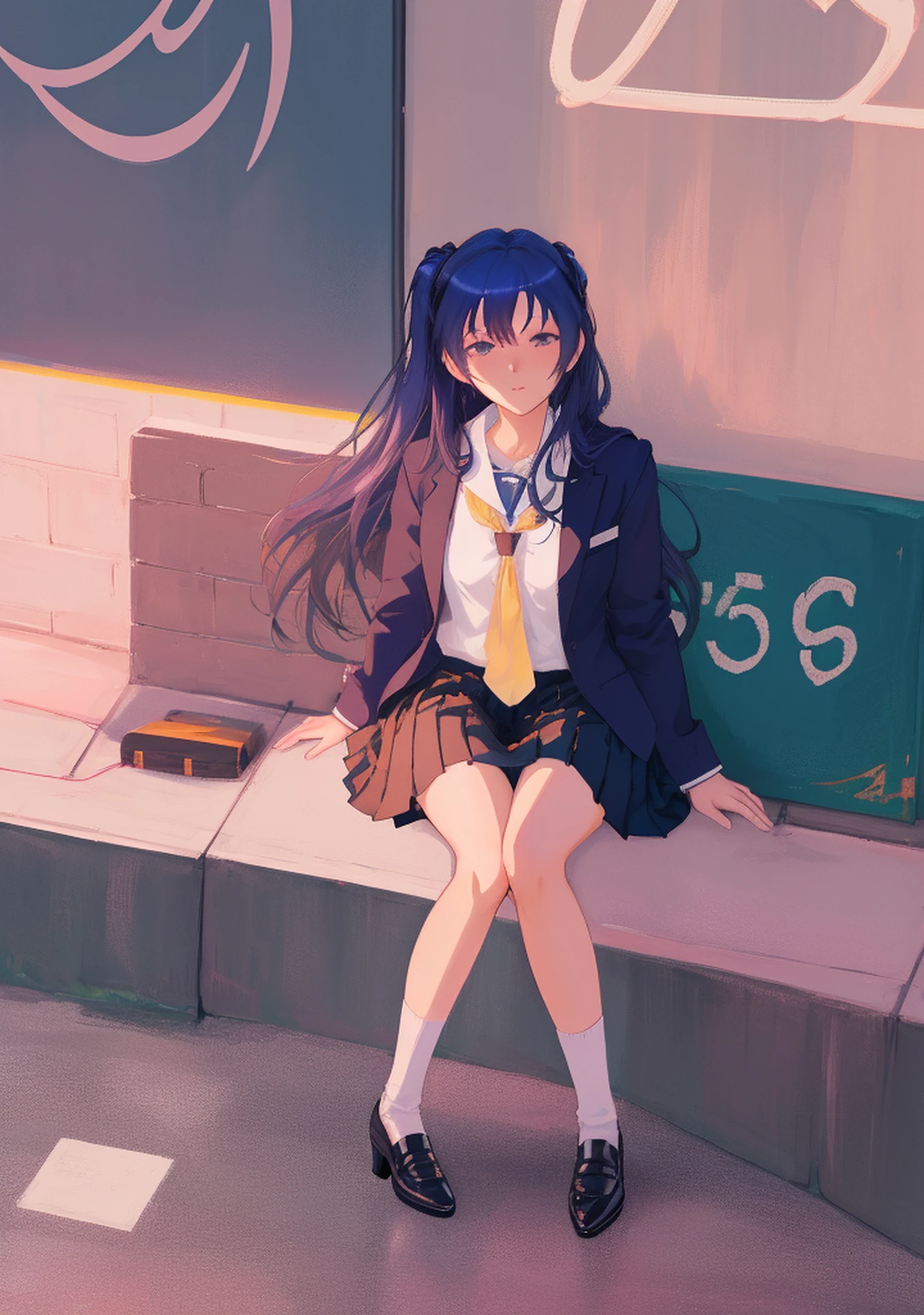 Anime girl in skirt and high heels sitting on the wall, the anime girl is crouching, Realistic Schoolgirl, a hyperrealistic schoolgirl, Ecchi anime style, a hyperrealistic schoolgirl, Ecchi style, Rei Hiroe, Ecchi, of a schoolgirl posing, beautiful anime high school girl, wearing skirt