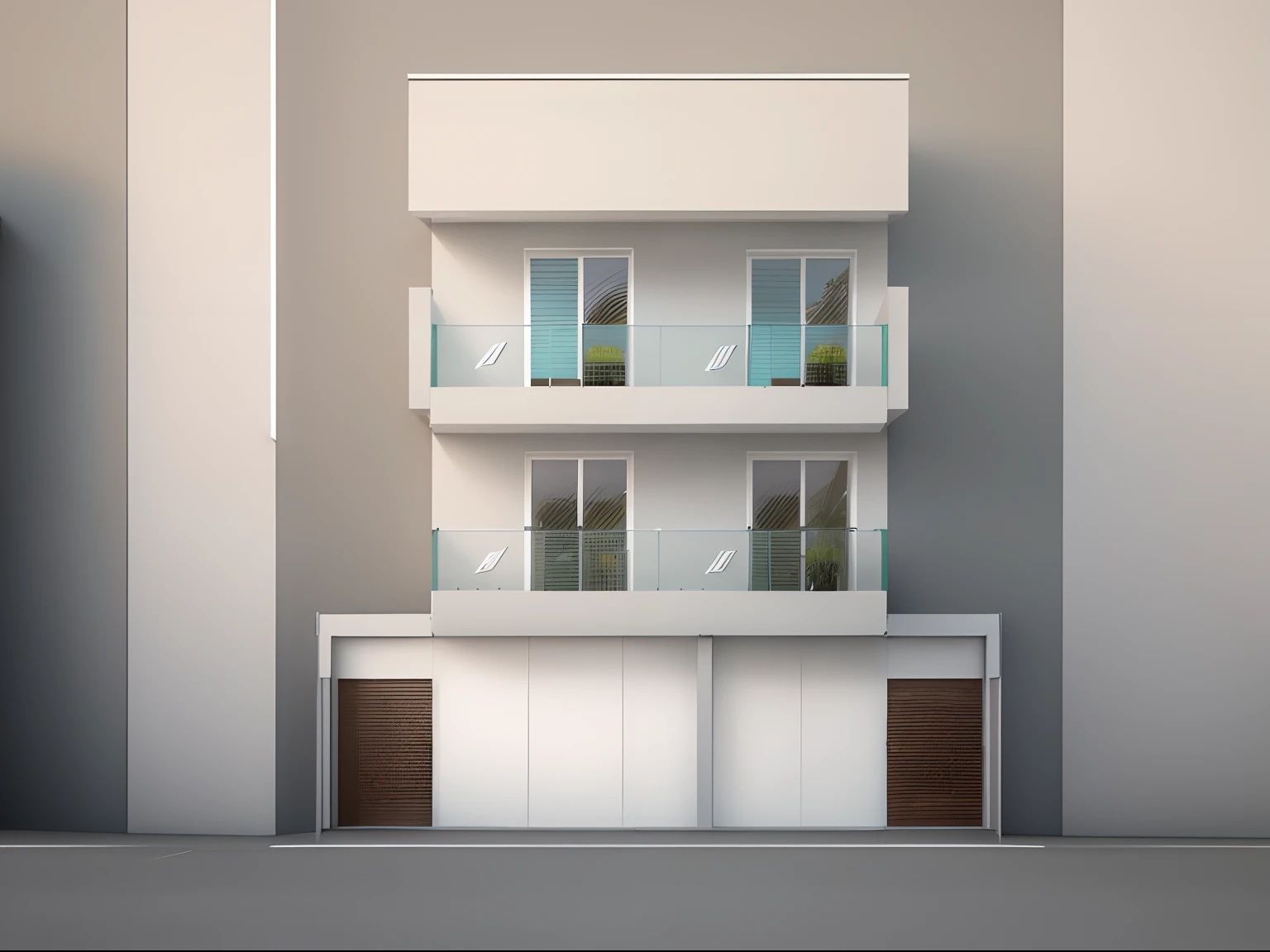 a drawing of a three-story building with balconies and balconies,  street elevation,  elevation view, front and side elevation, building facing, front elevation view, casa completa, front elevation, modelo 3d, 3d, best resolution, 8k, melhor qualidade, tiled wall gelo, peitoril em vidro, esquadrias em aluminio, porta de vidro