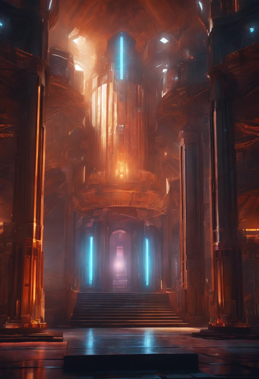 Best Quality, hight resolution, Stylized, Concept art, translucent tesseract, sci-fi fortress inside