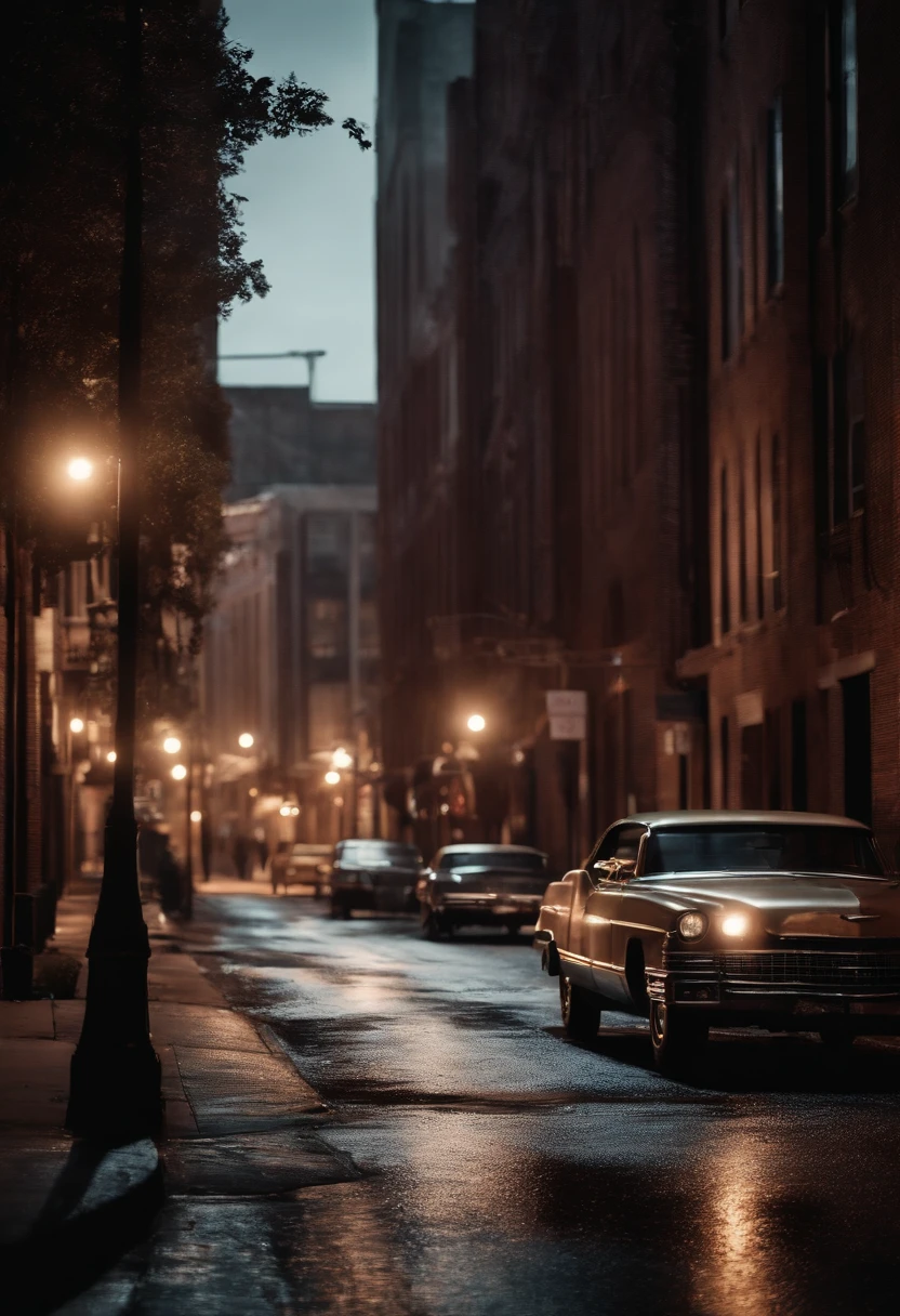 An American street at night, cores brilhantes, Um casal amoroso. Sketch style