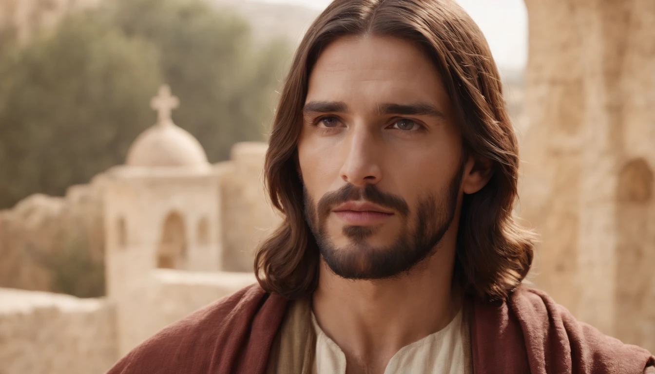 a Jesus Christ, handsome man, gorgeous face, jerusalem background, show by 8k,